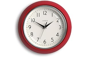 Jones Clocks® Ketchup wall clock | Retro round clock | 25cm | Red | Easy to read numbers | Perfect for kitchen or office