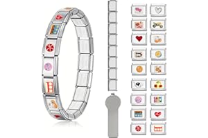 KATIMI Zestaw 18 włoskich bransoletek charm, 8 dodatkowych zawieszek z narzędziami do otwierania, 9 mm zdejmowany moduł do włoskich bransoletek, bransoletka charm, ogniwa nominacji dla kobiet i