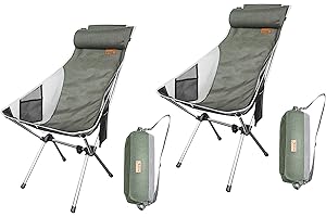 Nice C High Back Camping Chair, chaise de camping pliante, Ultralight Backpacking Chair Compact & Heavy Duty Outdoor, Travel, Picnic, Festival with 2 Storage Bags&Carry Bag (Set of 2 Olive)