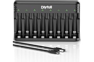Dlyfull 8 Bay AA AAA Battery Charger with USB-C Port and Independent Slot, Rechargeable Battery Charger for 1.2V Ni-MH/CD Batteries, Cable Included