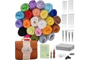 PORFOYO Juego de 47 piezas de fieltro de fieltro en seco, en 24 colores, juego de iniciación de fieltro, con herramientas, caja de almacenamiento e instrucciones para manualidades de lana de fieltro