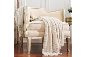 CREVENT Dzianinowy koc na kanapę, sofę, krzesło, łóżko, dekoracja domu, miękki, ciepły, przytulny, lekki (127 x 152 cm, beżowy/kość słoniowa)