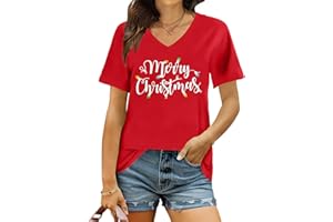 hohololo Christmas T Shirt Womens Merry Christmas Shirt Xmas V-Neck Shirts