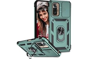 POUHYE Funda para Xiaomi Redmi Note 10 Pro/Note 10 Pro MAX Carcasa Original,Silicone TPU + PC Rugged Case con 360° Magnético Anillo Soporte,Cubierta de cámara Deslizante Proteger Carcasa Verde Oscuro