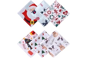 HOULIFE Fazzoletti natalizi – Fazzoletti da donna, 100% 60S, in cotone pettinato, con Babbo Natale, 3/6 pezzi, 40 x 40 cm