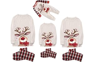 FAMZUNEU Weihnachts Pyjama Family Set Schlafanzug Weihnachten Partner Damen Herren Kinder Weihnachtspyjama Jungen Mädchen Rundhals Familien Outfit Set Matching Pyjamas