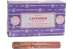 Satya Nag Champa Lavender Incense Sticks | x12 pack | with SAMASIA incense sticks holder | Used for Laomatherapy, Spa, Yoga, Weddings, Meditation, Healing, Positivity and Relaxation