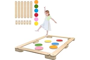 ‎SUBTLETY SUBTLETY Holze Balanciersteine Schwebebalken Set Stapelsteine mit Balance Boards Kombinierbar Balancierbrett für 3-7 Jahren Kinder Balancierbalken Spielzeug für Drinnen und Draußen