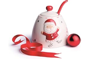 Excelsa Xmas Country Style Zuccheriera, Ceramica, Bianco/Rosso