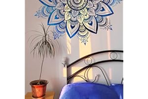 HGDESIGN® Wandtattoo Wandaufkleber Mandala Blau Schwarz (BxH) 78x40cm Wohnzimmer Schlafzimmer Wandsticker Wandbild Boho Style Flur Yoga Wanddeko (A)