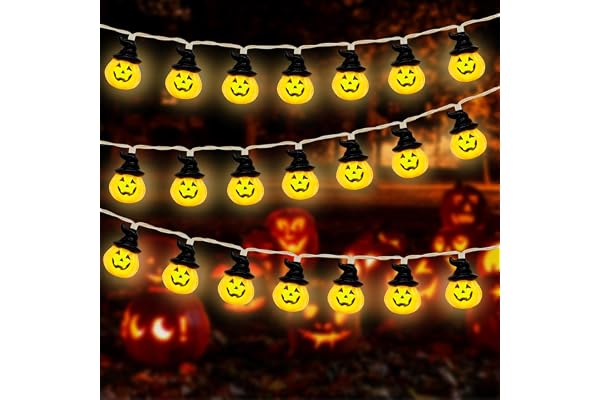 LED-ljusslinga för halloween - svarta pumpor och hattar, idealisk dekoration för fester, hem, trädgård och temaevenemang, ska