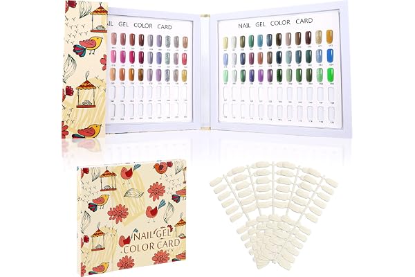Segbeauty Nail Affichage Graphique Couleur, 120 Colores, avec 120 Faux Ongles, Présentoir Nuancier pour Vernis à Ongles, Style Frais, Motif de Fleurs et d'oiseaux, Jaune
