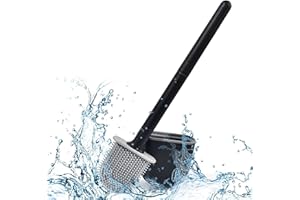 IKIJM Escobilla de Baño: Escobilla de Inodoro de Silicona - Soporte para Pared - Cepillo de Inodoro y Soporte - Cepillo de Inodoro Flexible y Plano (Negro)