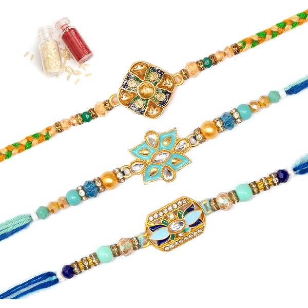 To The Nines Men's Rakhi Set For Brother - Includes Beautiful Rakhi, Tilak Material & Greeting Card, Packed In Gift Box