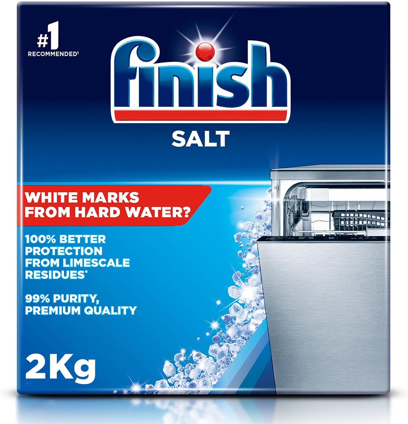 Finish, Dishwasher Salt, 2kg, Prevents Limescale and White Residue, Effective Against Hard Water, for Cleaner and Shinier Dishes vs Dishwasher Tablets Alone