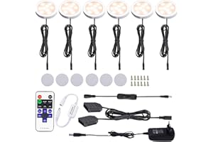 AIBOO LEDCocina Regulable Debajo de La Luz del Gabinete con Control Remoto Inalámbrico por RF,Iluminación Empotrada en Gabinete LED,6 Paquetes de Luces LED de 12V12W con Pantalla(Blanco Caliente2700K)
