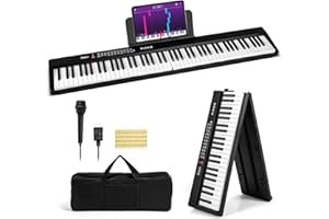 COSTWAY Piano Numérique Pliable 88 Touches avec Microphone & Pupitre, Clavier Électronique Portable avec Haut-Parleurs & Fonction MIDI, 1000 Rythmes, 1000 Timbres, Sac pour Débutants Enfants (Noir)