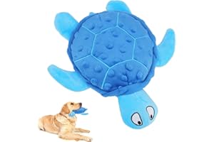 TONYFY Quietschendes Hundespielzeug,Meeresschildkröte Plüsch Hundespielzeug,Interaktives Spielzeug für Welpen zum Zahnen(Blau)
