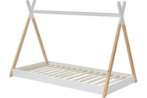 BAÏTA - Cama Tipi Infantil Montessori Tiny – Madera Maciza de Pino Natural – 90 x 190 cm Tinytipi Natural/Blanco