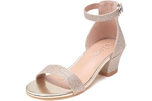 FOGOIN Girls Sandals Party Shoes Low Heels Open Toe Princess Sandal Ankle Strap Dress up Glitter Wedding Shoe for Little Big Kid Summer