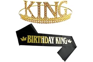 ChanraingYee Geburtstagskrone und Schärpe Set - Happy Birthday King Krone Gold für Männer und Jungen - Geburtstag Deko