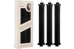 LUCKYBEAR Satin Flexi Rods for Heatless Overnight Jumbo Curls, No-Heat Styling Tools for All Hair Types, 3pcs Black