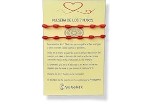 SabelAX Pulsera 7 Nudos Roja - Hilo Rojo - Protección Mal de Ojo y Buena Suerte - Unisex, para Mujer y Hombre - Kabbalah - Pulsera para Parejas