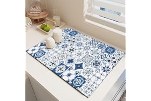 CAMIC Raidley Quick Dry Dish Mat, Retro Quick-Drying Water-Draining Mat, Heat Resistant Drying Mat for Kitchen Bar Countertops, Absorbent Microfiber Drainer Mats (K, 15.7 * 23.6 inch)