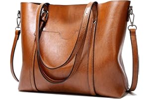 Aileese Womens Handbags Soft Leather Large Capacity Retro Vintage Top-Handle Casual Pocket Tote Shoulder Cross-Body Bags Brown