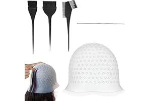 CALDAMN Punched Hole Highlighting Cap with 3 Hair Coloring Brushes and Needle, Silicone Highlight Cap, Professional Highlighting Kit for Color Hair Salon Hairdressing Dyeing Staining Tools for Women Men