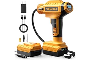 YOHOOLYO Inflador Ruedas Coche Portatil Compresor Aire 150PSI Bomba Eléctrico Inalámbrica Luz LED Pantalla LCD para Coches Mo