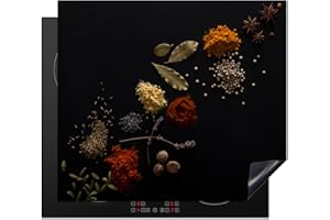 KitchenYeah© Protection Pour Plaque Induction 60x52 cm Deco Cuisine Protégé Cache De Cuisson Vitroceramique Kitchen Herbes - Noires - Epices - Cuisine - Cuisson