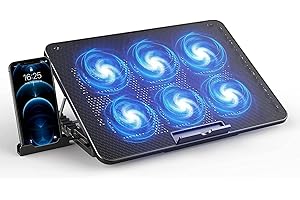 WINTAPE Base Refrigeradora Portátil - Ventilador Ordenador Portatil de 12-17" con Soporte Ajustable 5 Alturas, 6 Ventiladores Silenciosos, 2 Puertos USB, Refrigeración Rápida, Luz LED Azul