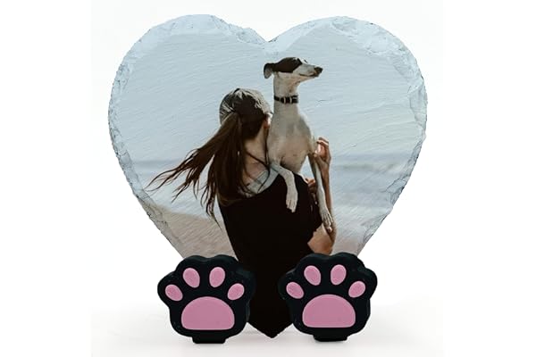 AIGAT Plaque Commémorative Personnalisée en Forme De Cœur avec Support De Patte pour Animal De Compagnie Chat Chien Pierre Tombale en Ardoise - Taille 10x10 cm