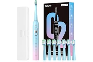 YUNCHI C2 Electric Toothbrushes for Adults and Kids, USB-C Rechargeable Sonic Toothbrush with 5 Modes and 2 Minutes Timer, Soft Bristles 8 Brush Heads and Travel Case, Pink and Light Blue