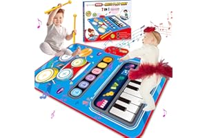 DQMOON Toys for 3 4 5 Year Old Boys Girls, 2 in 1 Piano & Drum Music Play Mat, Kids Toys for 3 4 5 6 Year Old Boys Gifts, Educational Music Toys Birthday Gifts for Boys Girls, Xmas Stocking Fillers for Kids