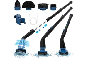 AMBITELLIGENCE Electric Spin Scrubber, Cordless Cleaning Brush with 4 Replaceable Brush Heads and Adjustable Extension Handle Power Shower Scrubber for Bathroom, Kitchen, Tub, Tile, Floor