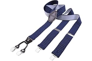 DonDon hombres tirantes 3,5 cm ancho 4 clips con piel cuero marrón de forma Y elástico y con longitud ajustable