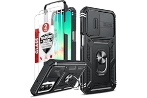 LeYi Funda para Samsung Galaxy A26/A 26 5G con [2-Unidades] Cristal Vidrio Templado,Carcasa Cubierta de cámara Deslizante Proteger Anillo Soporte Silicona TPU Armor Bumper Case, Negro