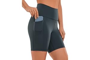 CRZ YOGA Donna Fitness Pantaloncini da Motociclista con Tasche - Pantaloncini da Yoga Vita Alta 20/25 cm