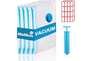 BUTYEAK 4 Sacchetti a Compressione con Pompa, Sacchi Sottovuoto Riutilizzabili, Sacchetti Sottovuoto, 40 x 60 cm, Sacchetti da Viaggio Riutilizzabili, Piccole Etichette Adesive