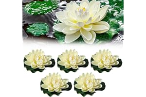 TOULIFLY Flores Flotantes, Flores artificiales flotantes, 5 Piezas Flor de Loto Lotus Leaves Set, Estanque de flores de loto de Eva, Ecoración de Estanque Flotante para Decoración de Estanque de Acuario-Blanco