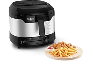 ‎TEFAL Tefal Uno M Fritteuse, 1470 Watt, Kapazität: 1 kg, Einstellbares Thermostat, Sichtfenster, Abtropfposition, Edelstahl, schwarz, Medium, FF215D