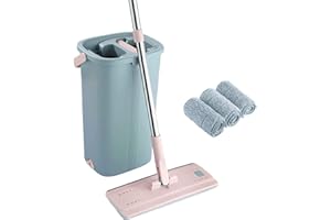 EASY GLEAM EasyGleam Rose Ensemble serpillère et Seau en Microfibre avec poignée en Acier Inoxydable, Seau innovant à Double Chambre pour Une Utilisation Humide et sèche. 2 tampons réutilisables fournis