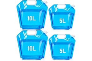 Tebery Poche Sac à Eau, 2 * 10L+2 * 5L Sac d'eau Pliable 4 pièce Eau Potable Conteneur pour Le Sport Camping Randonnée Pique-Nique Voyage Barbecue