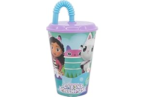 Stor Gobelet réutilisable Gabby's Dollhouse avec couvercle et paille 430 ml