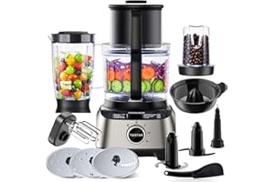 Tiastar 1300W Robot da Cucina Multifunzione, con 2,5L Ciotola & 1, Frullatore, Accessori per Tagliare, Macinare, Impastare, Grattugiare e Emulsionare, Spremiagrumi e Sbattitore a Doppia Frusta, Nero