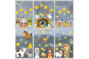 GEBETTER 9 Fogli Vetrofanie Natalizie Presepe per Finestre Adesivi Natalizi Rimovibili Natività Nascita Gesù per Vetrine Vetro Stickers Addobbi Decorazioni Natale Finestra