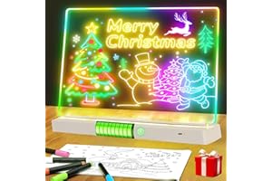 XIMIL LED Drawing Board with 12 Colors Pen, Rechargeable Led Light Note Message Magic Board, Acrylic Dry Erase Light Up Memo, Illuminated Wordpad Arts Doodle Glow Gift for Kids (35x20cm)
