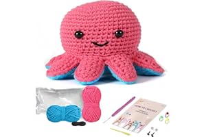 Ktmeor Crochet Kit for Beginners,Crochet Animal Kit with Step-by-Step Video Tutorials,DIY Knitting Supplies,with Easy Yarn & 20% Extra Practice Yarn-Cute Octopus